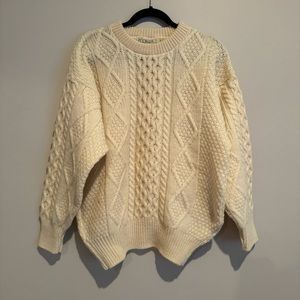 SOLD L.L. Bean Cable Knit Wool Cream Sweater XL